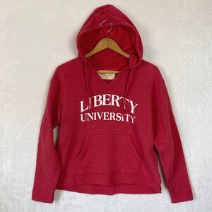 Liberty University Flames Cropped Hoodie Sweatshirt V-Neck Womens Small Pullover